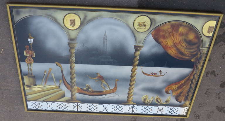 Eglomise-Glastafel „Gondola-Reise zum Karneval in Venedig“ aus Glas im Zustand „Gut“ im Angebot in Paris, FR