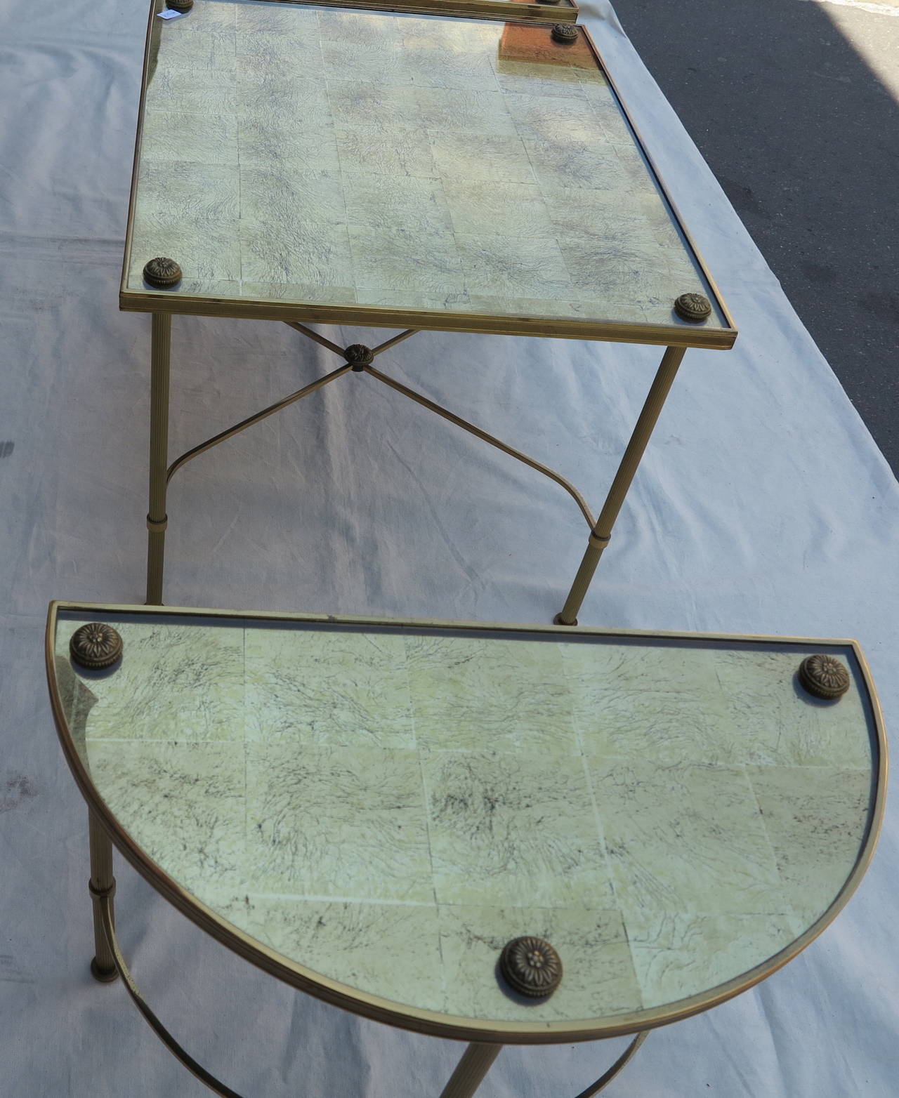 1950-1970 Tripartite Table Top Gilt with Sheet in the Style of Maison Bagués 1