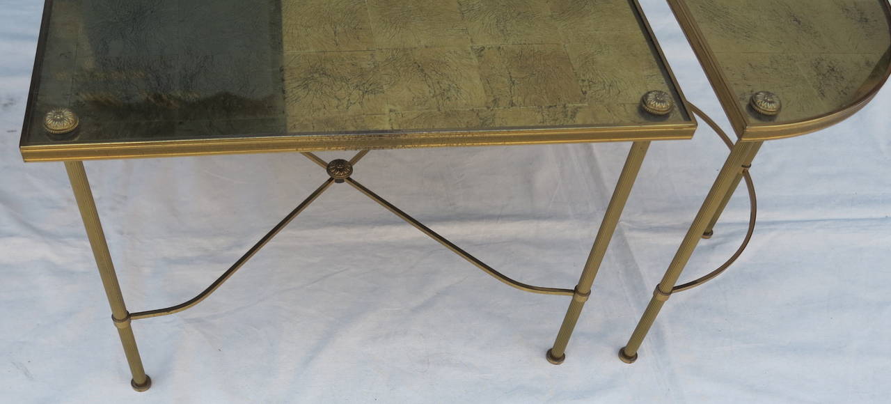 Brass 1950-1970 Tripartite Table Top Gilt with Sheet in the Style of Maison Bagués