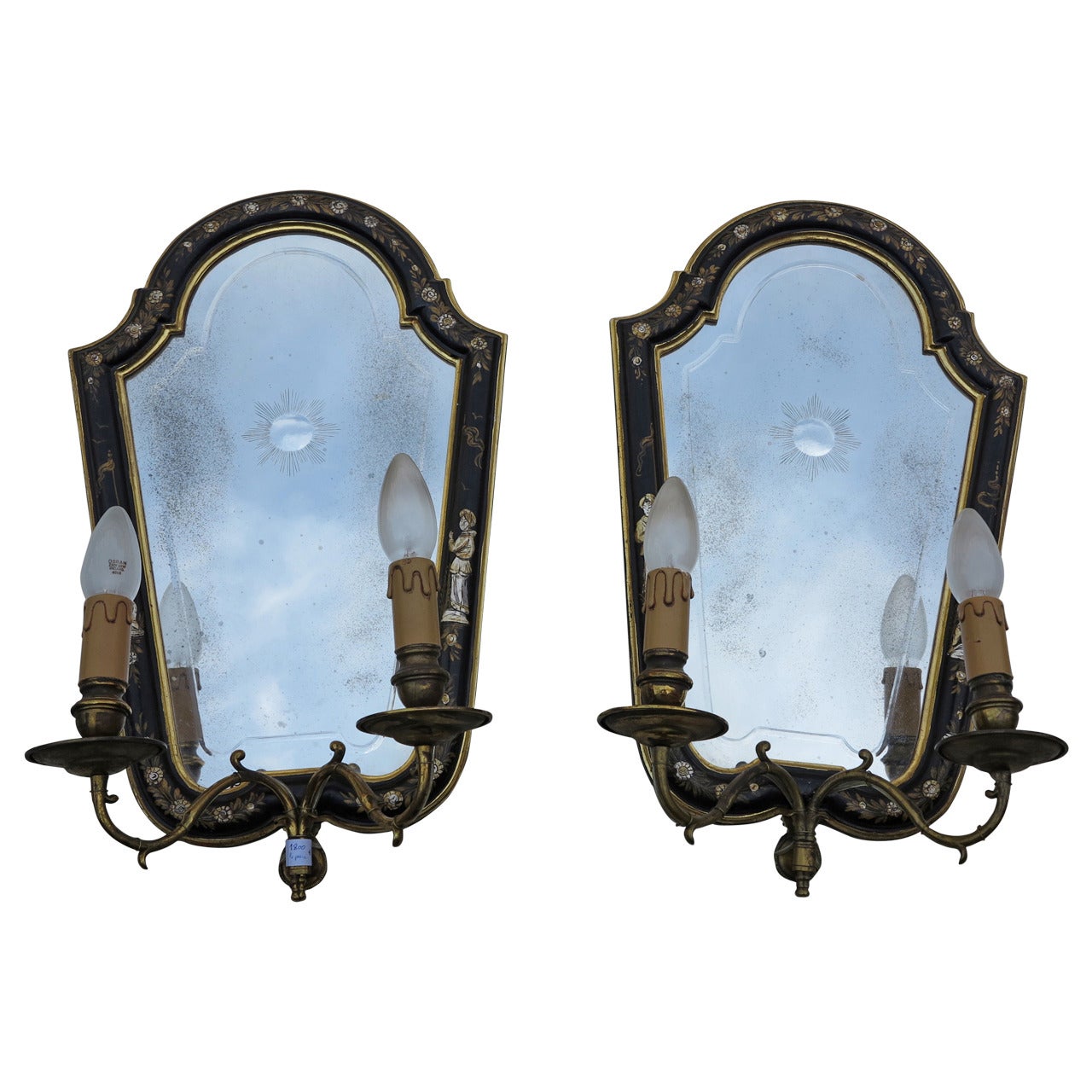 1950s Sconces Pair of Lacquered Wood Chinese Decor