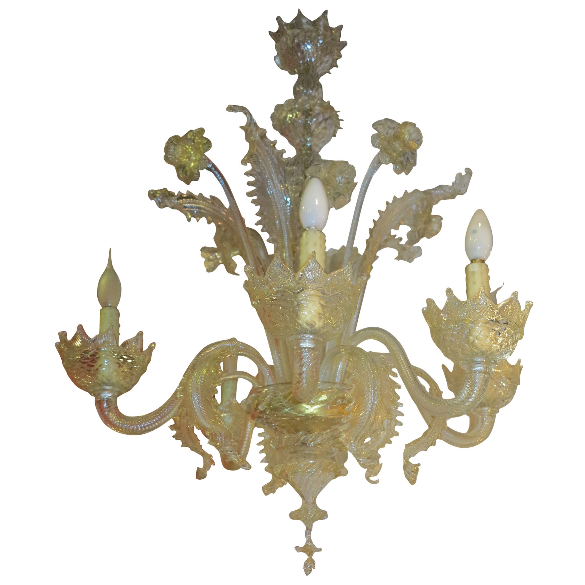 50' Chandelier with 6 lights arms with sconces pair Murano crystal and gold