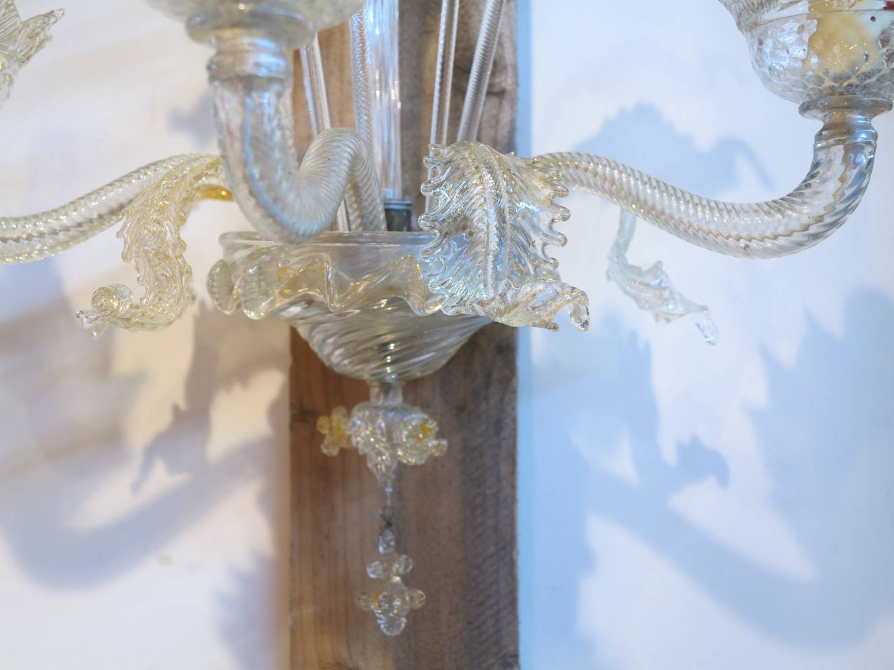 Doré Lustre de 127 cm avec accoudoirs à 6 lumières et appliques en cristal de Murano et or en vente