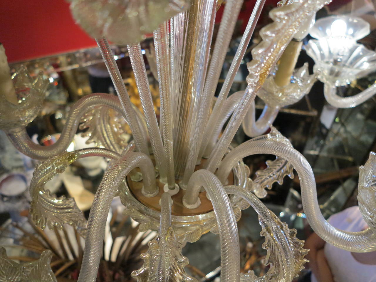 Lustre de 127 cm avec accoudoirs à 6 lumières et appliques en cristal de Murano et or en vente 1