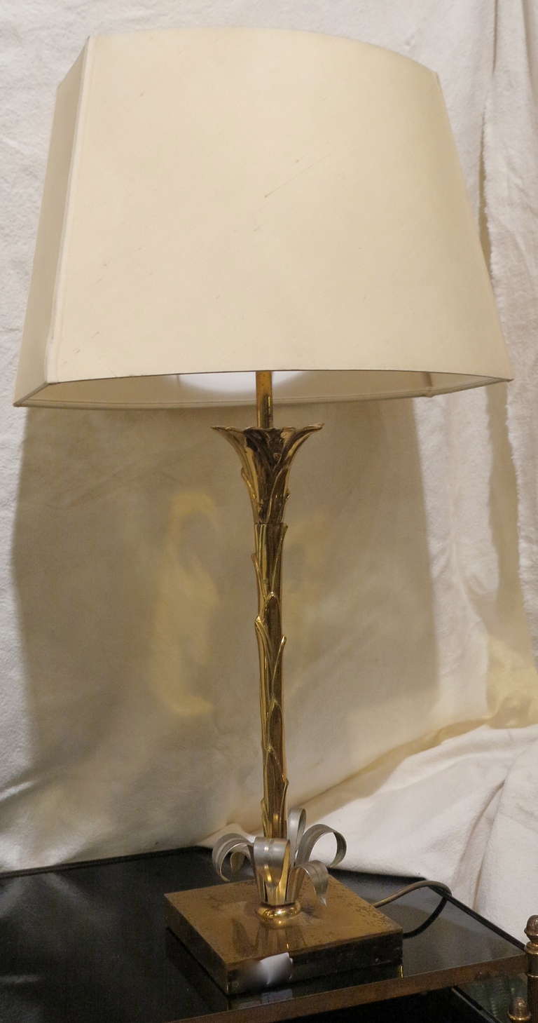 Lamp in gilt bronze with Maison Baguès label, without shade dimensions: 58 cm H 15X15X,condition of  use circa 1950-1970