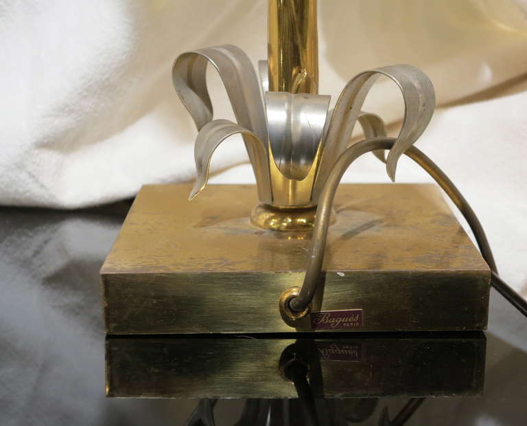 Maison Baguès Lamp Signed Gilt Bronze with Palm Decor In Good Condition For Sale In Paris, FR