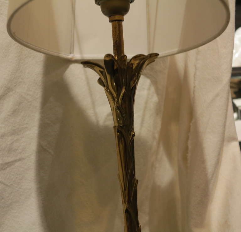 Late 20th Century Maison Baguès Lamp Signed Gilt Bronze with Palm Decor For Sale
