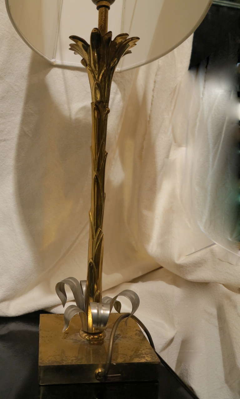 Maison Baguès Lamp Signed Gilt Bronze with Palm Decor For Sale 1