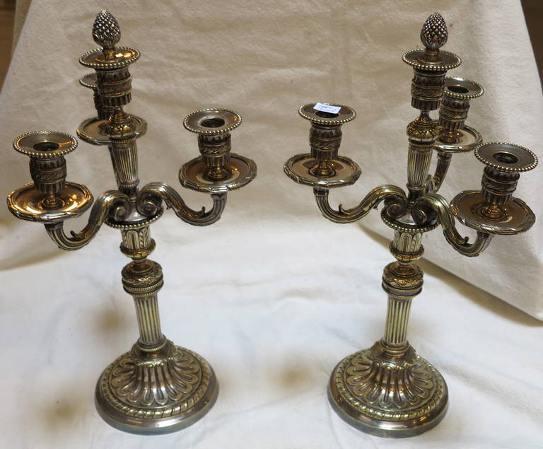 Pair of candlesticks in silvered bronze, screw assembly, good condition, circa 1880