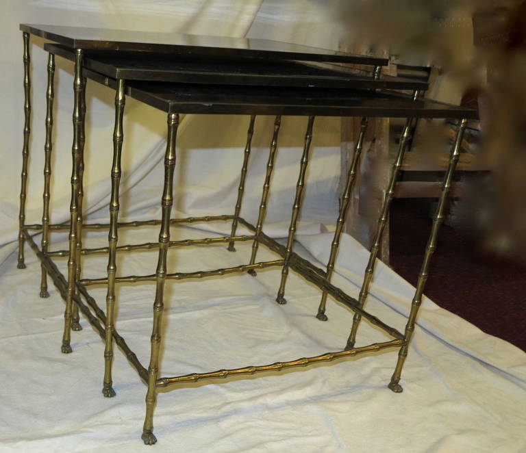 French Trio Maison Baguès Bronze Faux Bamboo Nesting Tables