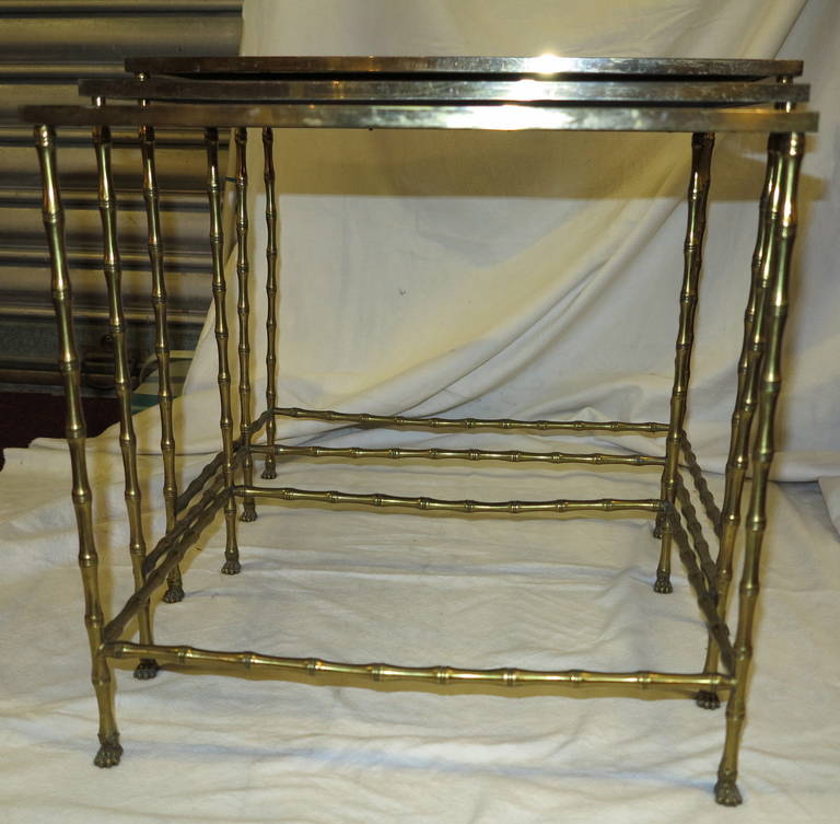 Trio Maison Baguès Bronze Faux Bamboo Nesting Tables In Good Condition In Paris, FR