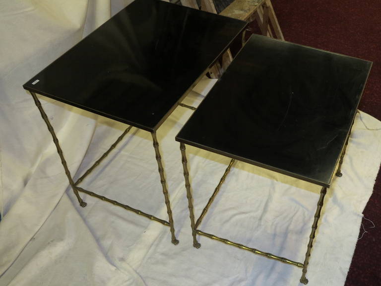 Mid-20th Century Trio Maison Baguès Bronze Faux Bamboo Nesting Tables