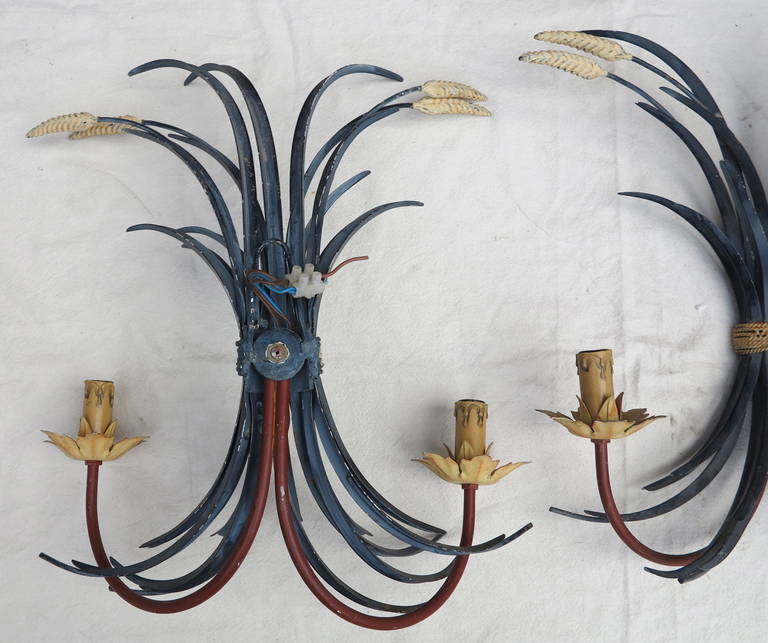 20th Century Pair of Painted Metal Wheat Sconces