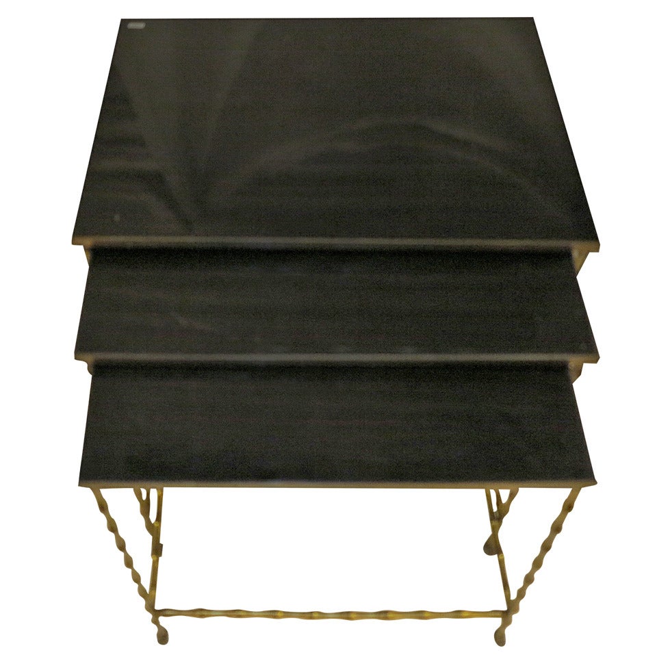 Trio Maison Baguès Bronze Faux Bamboo Nesting Tables