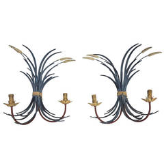 Pair of Painted Metal Wheat Sconces