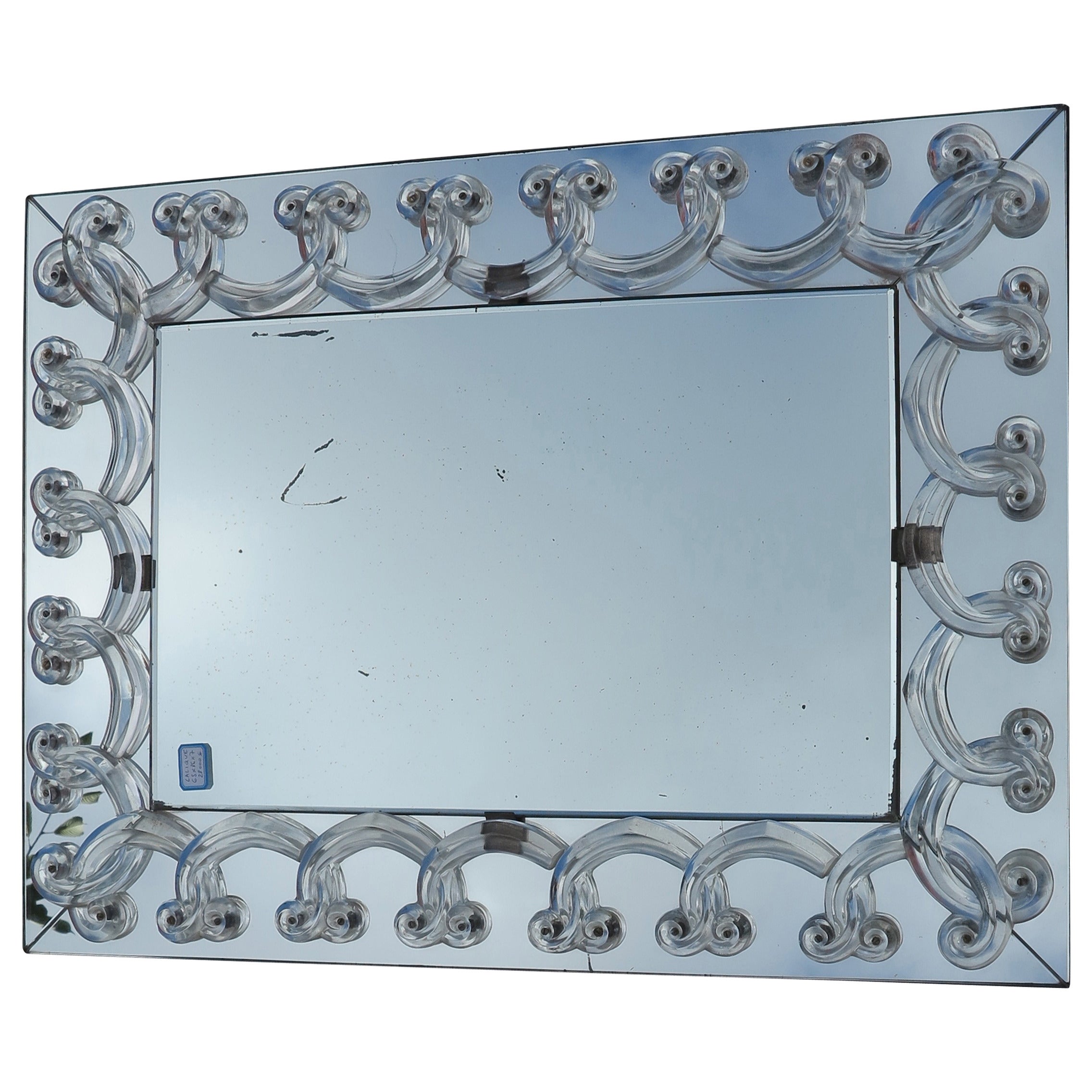 1950 Art Deco Mirror in Foliages Signed Lalique For Sale