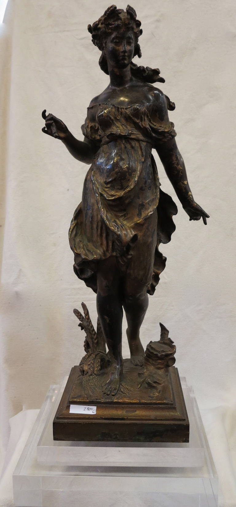 Statue with patina damaged by time, dual signature Moreau, Raingo, circa 1890, in good condition despite a lack in hand.