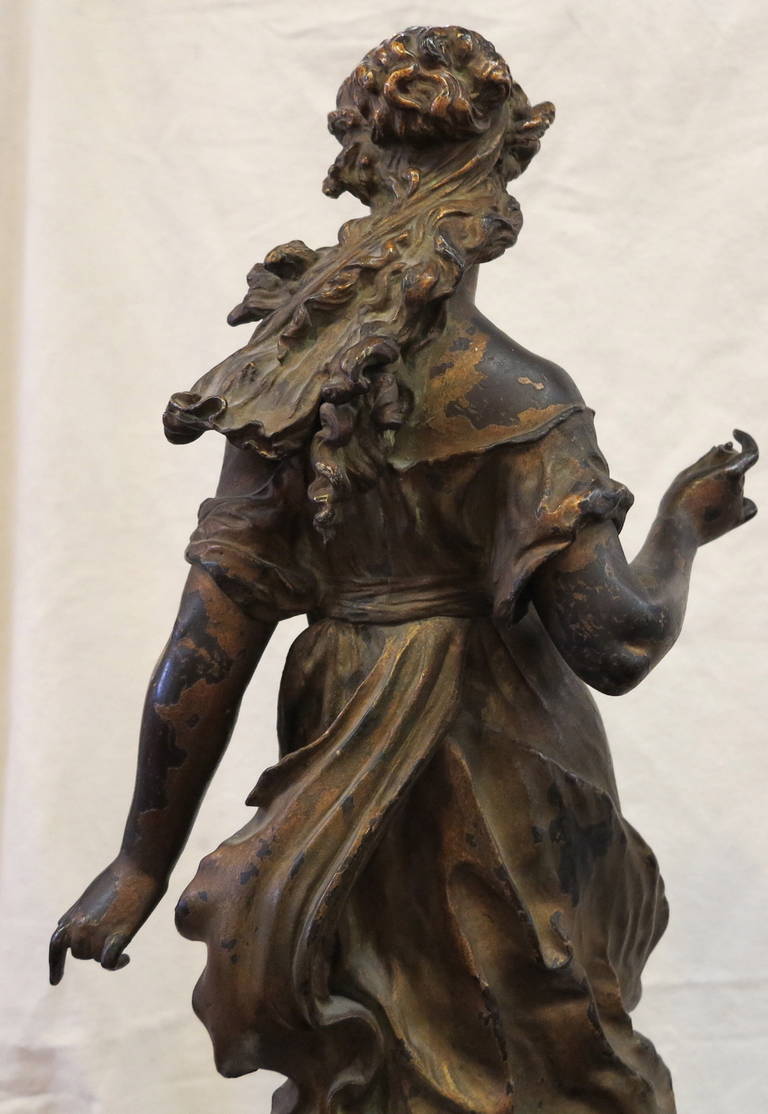 French 1880' Bronze Statue of Woman Signed Moreau For Sale