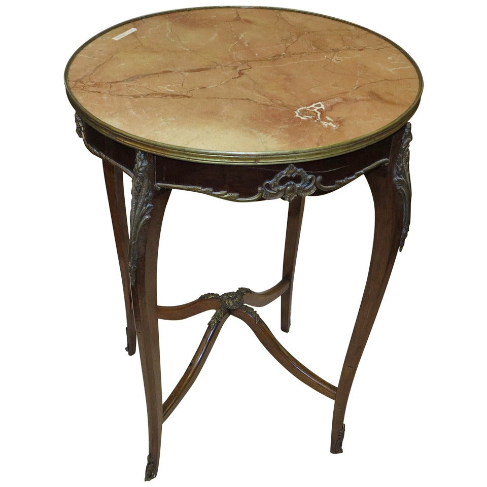 Louis XV Style Pedestal Table, Marble Flower Sin