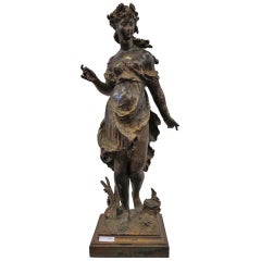 1880' Bronze Statue of Woman Signed Moreau