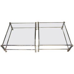 Pair of Pierre Vandel Lucite and Brass Side Table