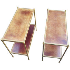 1970
 Pair of Shelf in brass and bronze Maison Bagués 2 tray with leather