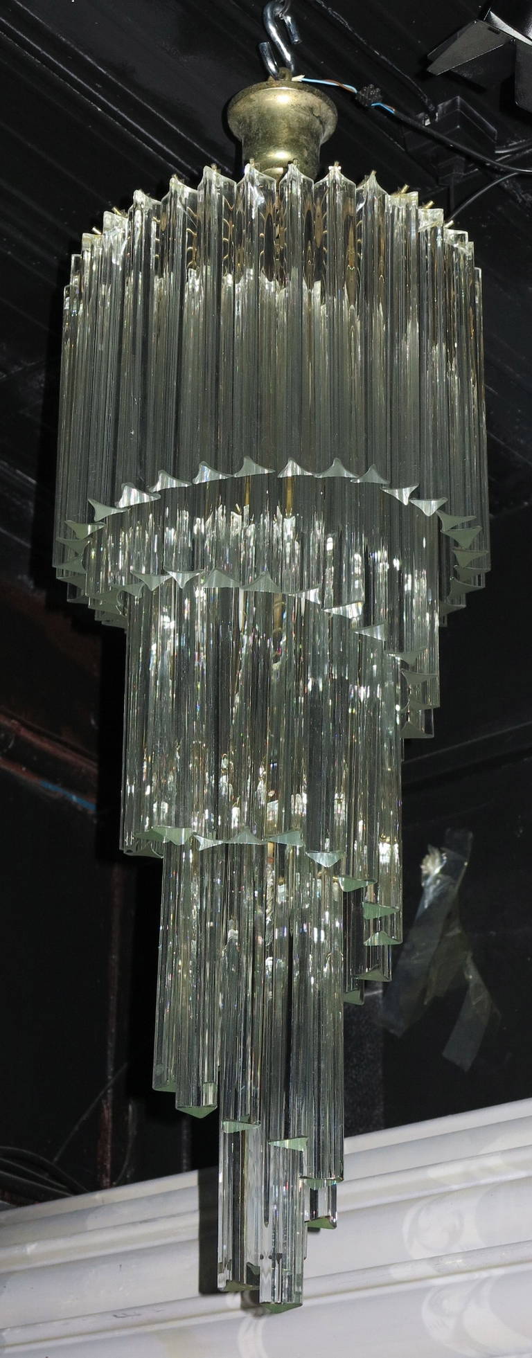 Venini Italian Spiral Crystal Prism Chandelier