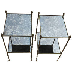 Pair of Bronze Bamboo Tables with Oxided Glass Tops by Masion Bagues