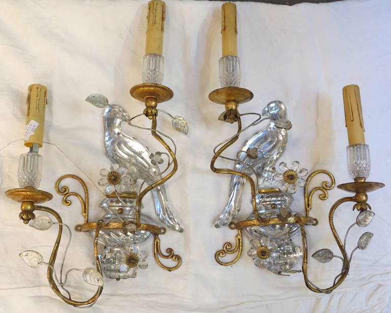 French 1960s Sconce Pair in Cristal and Bronze in the Style of Maison Baguès or Banci