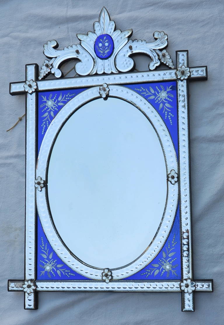 Italian Mirror Napoléon III Ovale, Blue Cartridges
