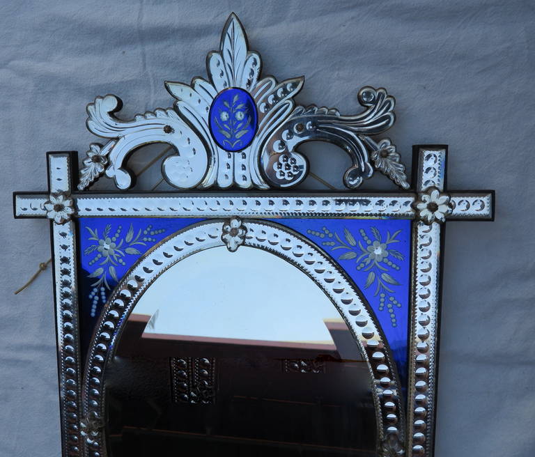 19th Century Mirror Napoléon III Ovale, Blue Cartridges