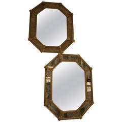 Pair of Octagonal Mirrors Veronése with Parecloses with Oxidized Mirror