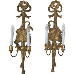 Pair of Gilt Wood and Gilt Iron Sconces with attribute of water and music