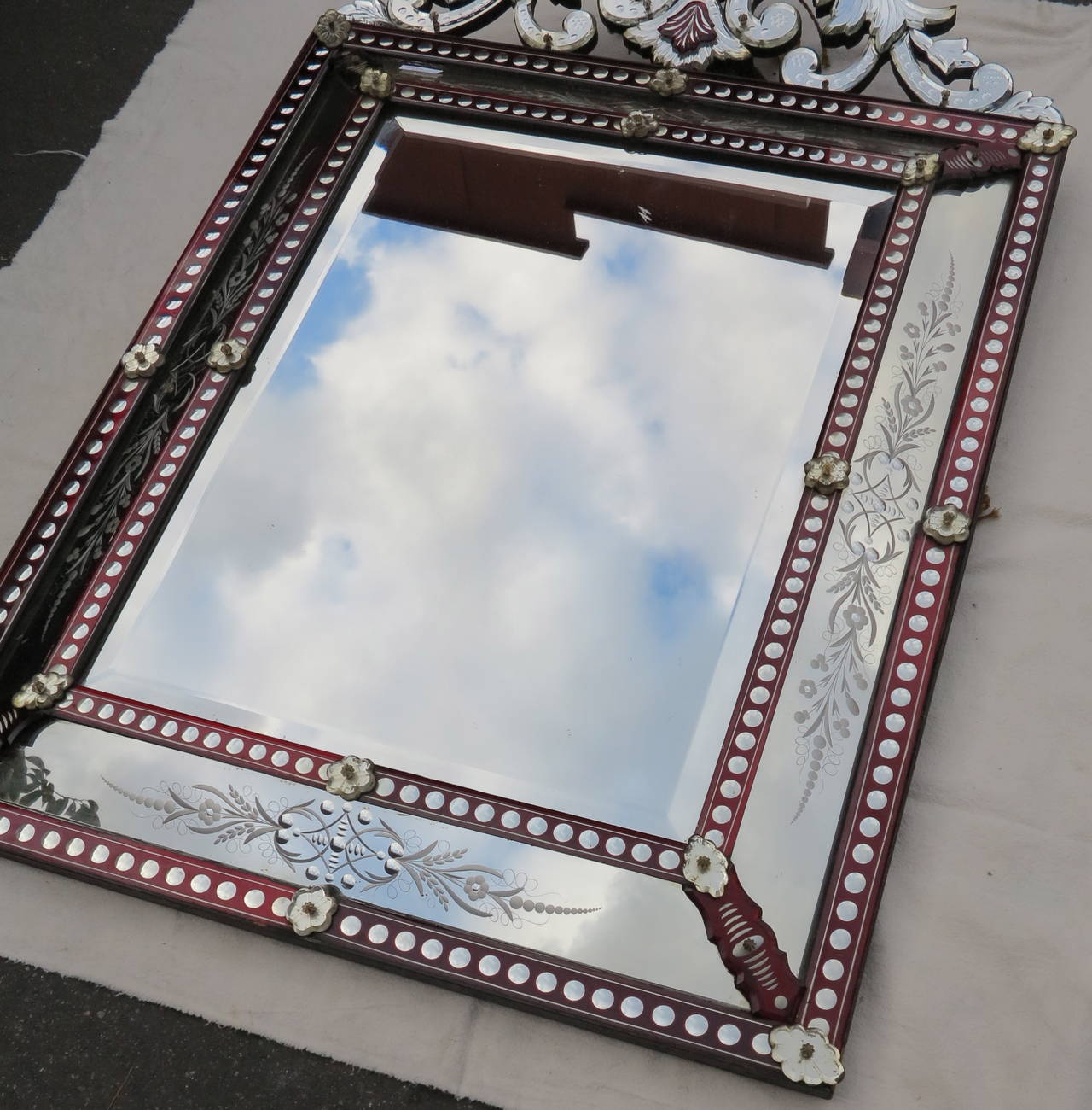 French Venitien Mirror with Front Wall Style LXIV Red Color Bohéme For Sale