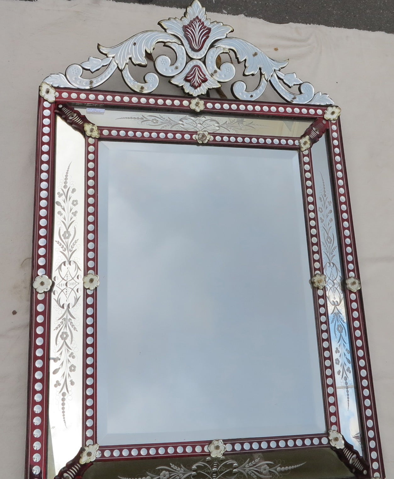 19th Century Venitien Mirror with Front Wall Style LXIV Red Color Bohéme For Sale