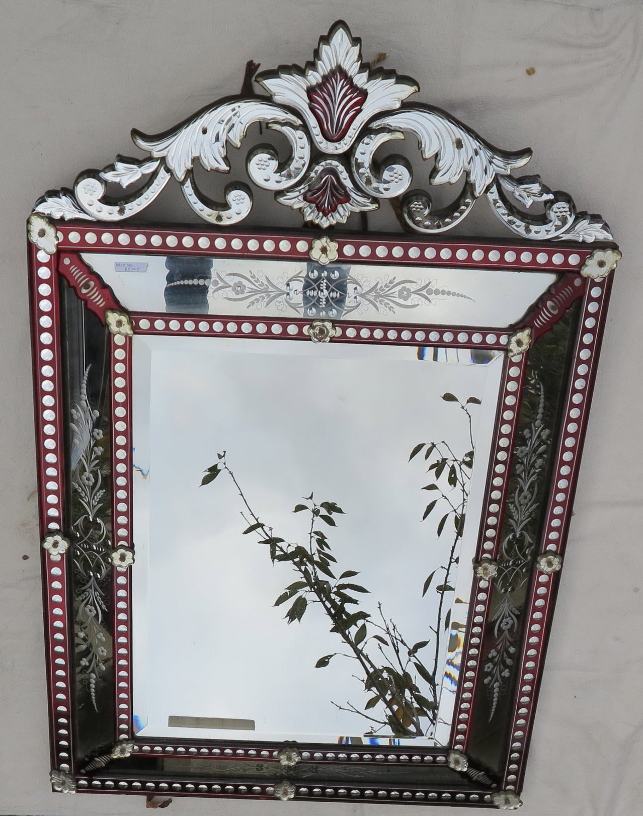 Miroir Venitien avec façade murale de style LXIV rouge Bohéme en vente 1