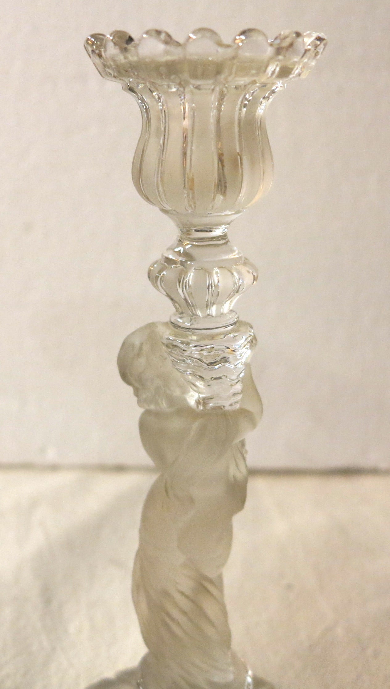 20th Century Pair of Candleholder with Children Attribut Baccarat signed