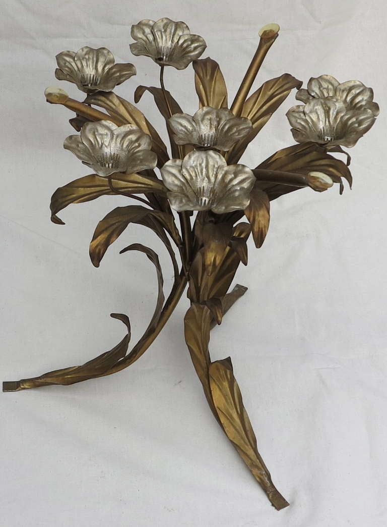Late 20th Century 1970s Metal Pedestal with Flowers