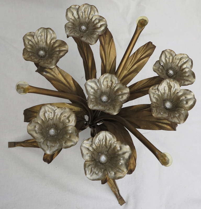 French 1970s Metal Pedestal with Flowers