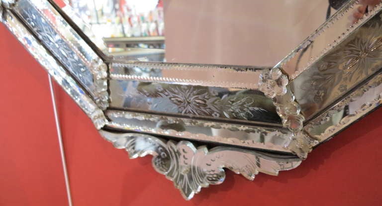 Napoleon III 1880/1900 Octagonal Venetian Parecloses Mirror With Crown