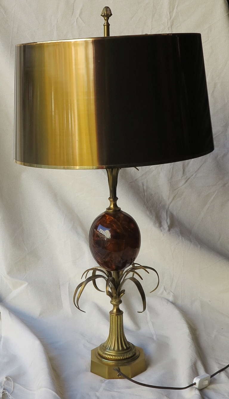 French Charles Signed Bronze Lamp With Amber Egg