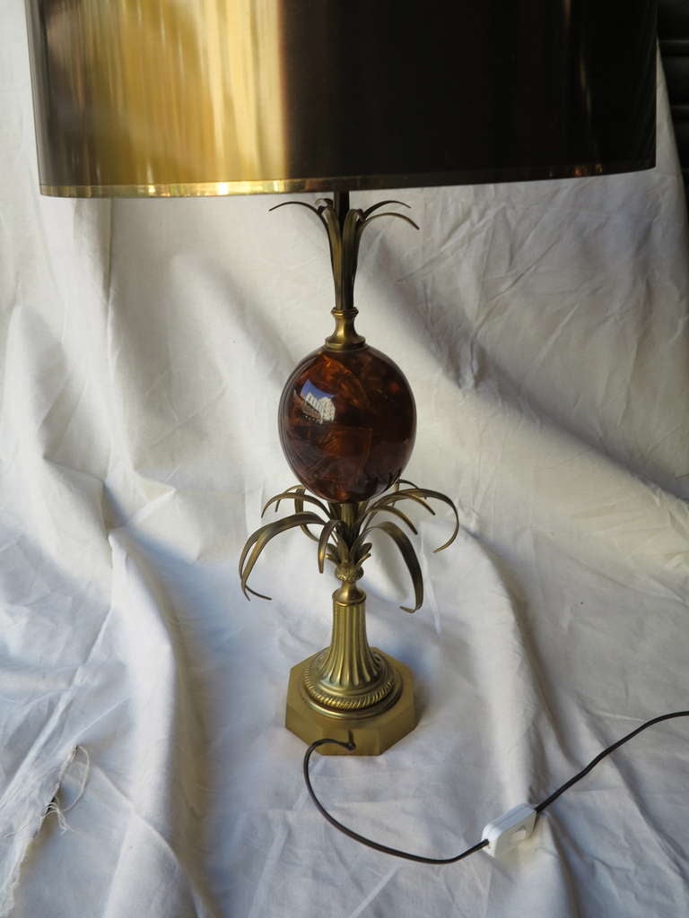 Charles Signed Bronze Lamp With Amber Egg In Good Condition In Paris, FR
