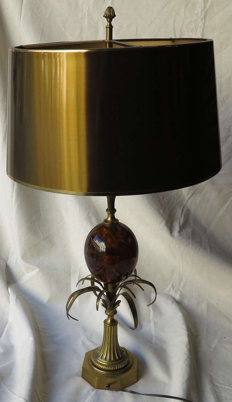 Charles Signed Bronze Lamp With Amber Egg 4