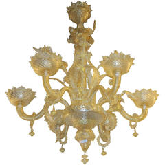 Antique Chandelier Murano Cristal and Gold with 6 Lights Arms