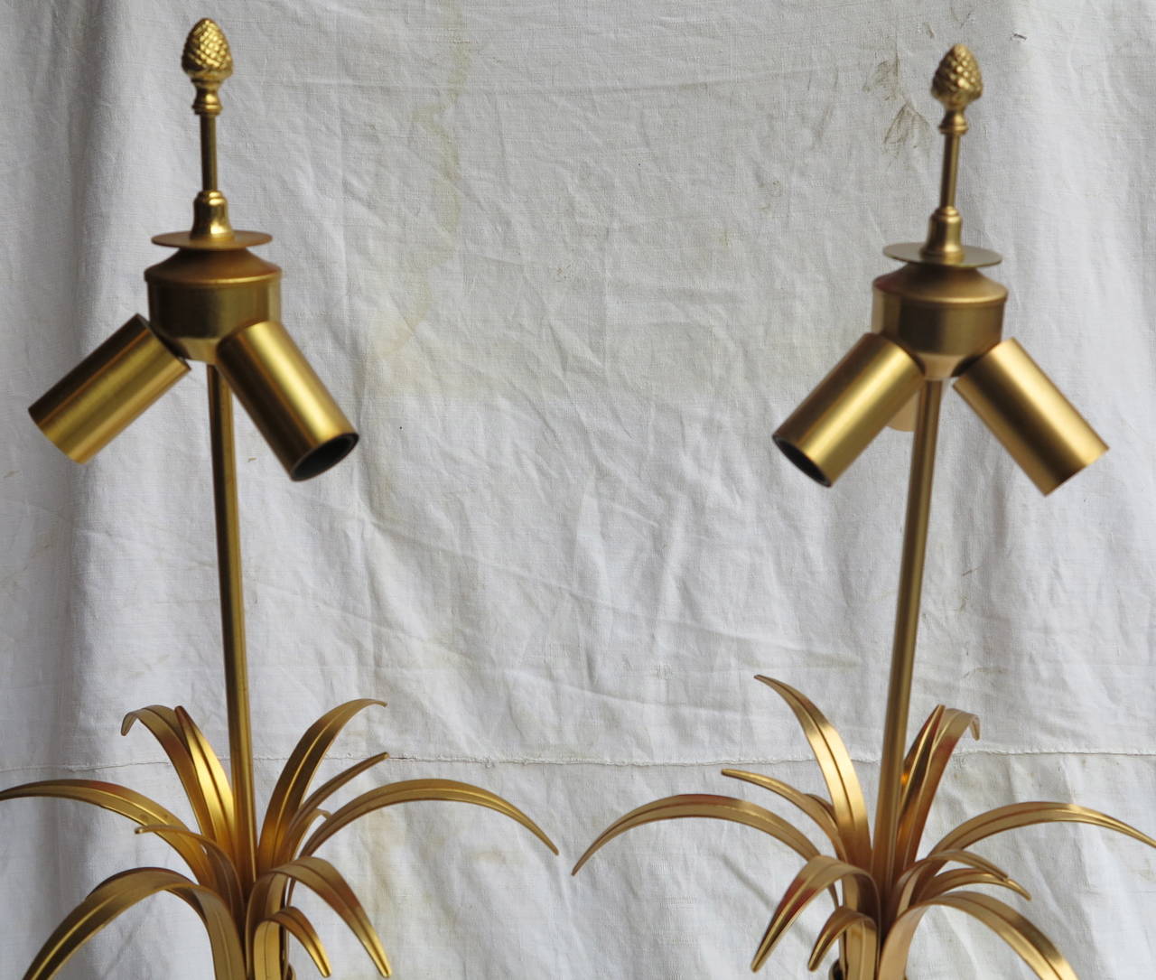 Gilt 1970' Pair of Table Lamps in the Style of Maison Charles With White Opaline