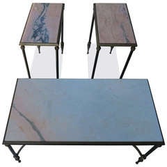 Maison Jansen Style Bronze and Marble Coffee Table and Sides Tables