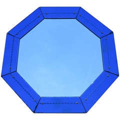 Octagonal Mirror with Blue Venice Mirror Engraved Frame Octagonal Mirror with Blue Venice Mirror Engraved Frame