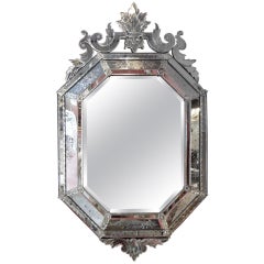 1880/1900 Octagonal Venetian Parecloses Mirror With Crown