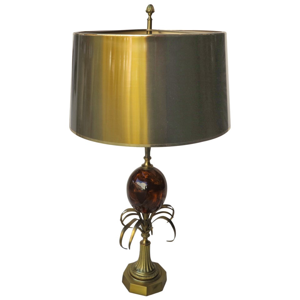 Charles Signed Bronze Lamp With Amber Egg