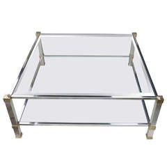 Chrome and Gilt Pierre Vandel Signed Coffee Table