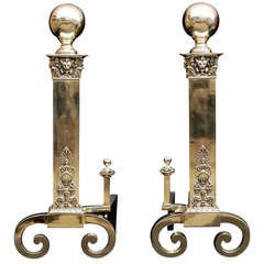 Antique A Pair of Regency Style Brass Andirons